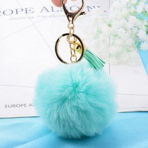 ❤️  Teal Rabbit Fur Car Mirror-Purse-Key Chain